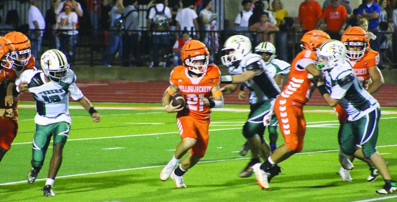Monitor Photo/Blaine Clamon Riley Roberson runs against Founders Classical Oct. 2, scoring one touchdown on offense and a second on defense.