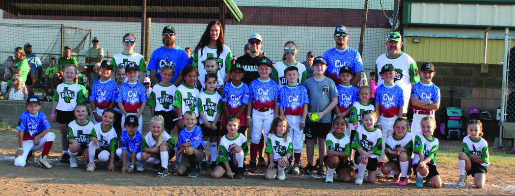 Monitor Photo/Carla Gray The Charlie Woodard Memorial Baseball and Softball Tournament was held Aug. 29-30 at The George Watts Baseball Fields in Mabank. The tournament featured 6U through 15U softball and baseball teams. Charlie Woodard coached two teams, the CW All Stars and the CW Divas, both pictured before the tournament began. SEE MORE PICTURES PAGE 2