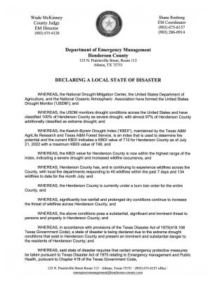 Henderson County signs Local State of Disaster