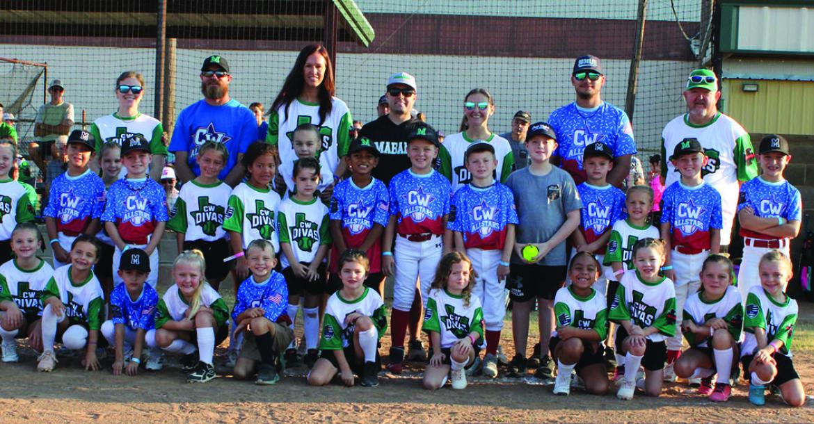 Monitor Photo/Carla Gray The Charlie Woodard Memorial Baseball and Softball Tournament was held Aug. 29-30 at The George Watts Baseball Fields in Mabank. The tournament featured 6U through 15U softball and baseball teams. Charlie Woodard coached two teams, the CW All Stars and the CW Divas, both pictured before the tournament began. SEE MORE PICTURES PAGE 2